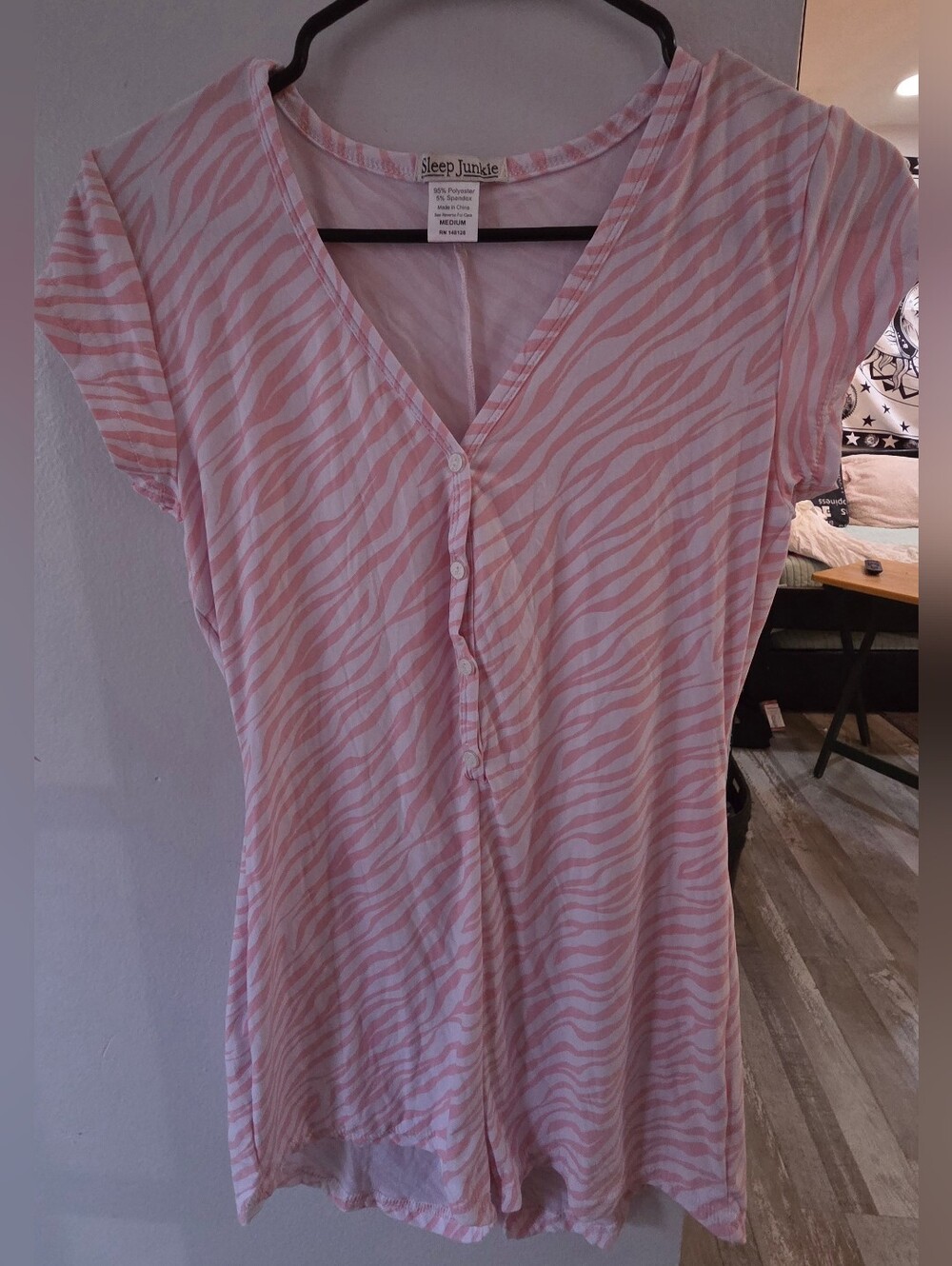 Pink Zebra-Print Short Sleeve Pajama Romper